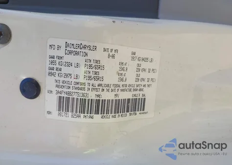 2007 Chrysler Pt Cruiser из США, поврежденный, VIN 3A4FY48B27T513631